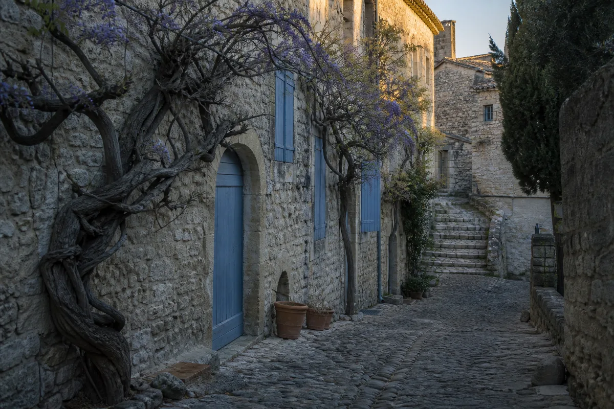 Ruelle déserte en pierre sèche d’un village perché provençal